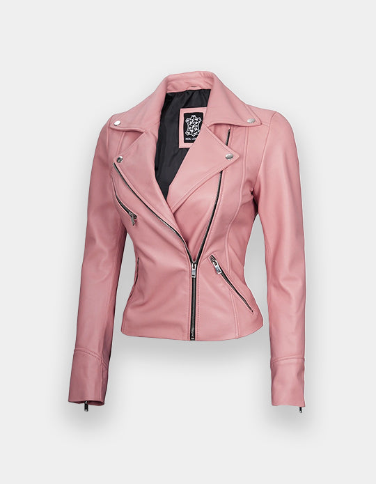 Women's Leather Jacket, New women's Pink leather jacket made of 100% Original lambskin leather